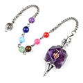 Cho Ku Rei Reiki symbol natural amethyst stone pendulum with seven chakra healing beads - Amethyst