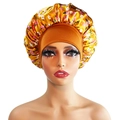 Floral print satin bonnet with wide elastic band for hair care in golden yellow - 10865 Golden Floral