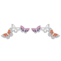 925 silver butterfly stud earrings with colorful zircon stones in a triple-layered design - Silver Multicolor Linked Butterfly Studs / Silver Linked Butterfly