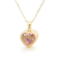 Gold heart-shaped MOM necklace with pink birthstone for Mother's Day gifts - Gold October (KN196898-K)
