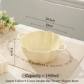 Ciotola in ceramica giallo crema da 9,5 pollici a forma di fiore con manici e 1400ml - Ciotola a doppio manico da 9,5 pollici - Giallo crema lucido