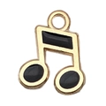 Eighth note music charm pendant with gold metal frame and black enamel finish - Small Black Musical Note