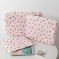 Detailed set of three quilted floral iPad sleeves with cherry patterns and protective padding - Red Small Flowers