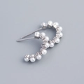 Exaggerated S925 silver C-shaped hoop earrings featuring elegant white pearls inlay - 925 Silver / White Gold