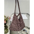 Floral print canvas tote bag with purple base and pink flowers hanging on a chair - Dark Purple Floral(16#)