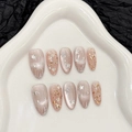 Roze cat-eye amandel nagels met zilveren sterren en gouden glitter maan thema - XS / Handgemaakte Cat Eye Ster Maan Amandel Nagels(1478)