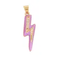 Golden lightning bolt pendant featuring purple enamel finish and white zircon stones - CZ Row Lightning-Light Purple
