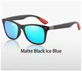 Matte black sunglasses with ice blue reflective lenses and red temple accents - Matte Black Frame Ice Blue Lens