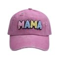 Pink distressed cotton baseball cap with colorful chenille MAMA letter patches - Pink - Colorful Letter MAMA Baseball Cap