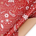 Red Christmas kraft wrapping paper with festive Merry Christmas patterns and golden bells - Old Book Christmas