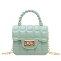 Mint green quilted jelly bag with gold turn-lock and matching chain strap - Light Green