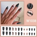 Almond-Kunstnägel mit dunkelgrünem und rosafarbenem Herzdesign und Glitzereffekt - Süßer Coole Schwarz Rosa Herz Sternenhimmel Stil (Klebertyp) (W1038)
