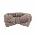 Detailed macro view of soft plush headband featuring silver star pattern and large bow - Light Coffee Headband
