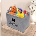 Grauer Spielzeugkorb aus Filz für Hunde mit Holzgriffen und großem Stauraum - Hellgrau Knochen (2mm)