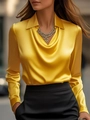 Elegant bright yellow satin shirt for women with cowl neck and silky smooth finish - S / Tops / Yellow