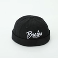 Detail of Boston 1987 embroidery on a black cotton canvas docker hat with rolled edge - Boston - Black / 52cm (2-5 Years)