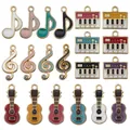 Macro detail of colorful enamel musical instrument charms with gold-plated alloy finish - Enamel Music Charms Set B