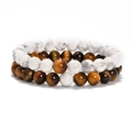 Detail of 8mm stretch beaded bracelet with brown tiger eye and white turquoise stones - Natural White Turquoise + Tiger Eye