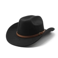 Classic black wool western cowboy hat with brown leather band and gold buckle details - M (56-58cm) / Black