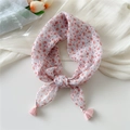 Pink paisley linen square scarf with floral print and elegant fringe tassel detail - Small Dots Teardrop Flower Red (Fringe)