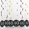 Set di 6 decorazioni a spirale sospese oro e argento per festa di 40esimo compleanno - Età 40 Spirali Singole Nero Oro Argento
