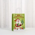 Detalle de bolsa de regalo de papel verde de Navidad con Santa Claus y asas de papel blanco - Estilo Papá Noel Y Árbol de Navidad (041-2)