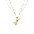 Goldene Kette mit I-Anfangsbuchstaben Anhänger im Puffy-Stil und Doppel-Layer - Doppelte Büroklammerkette I / Gold