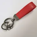 Red braided leather keychain with dark grey metal D-ring buckle and key rings - Red (Gunmetal Hardware)
