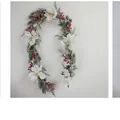 Artificial Christmas garland style 25-22 with red berries, pine cones and white magnolia - Style 25-22 (White Magnolia Red Berry)