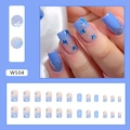 Medium-long square press-on nails with blue butterfly charms and silver glitter gradients - W504 Fresh Butterfly (Glue Style)