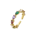 Verstellbarer 18k vergoldeter Ring mit bunten Zirkonia-Steinen in Tropfenschliff - Einstellbar Offen / Gold mit buntem Zirkon