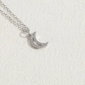Collana con ciondolo a mezzaluna in argento minimalista con pavé di zirconi cubici - Medio-Argento