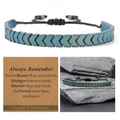 Adjustable hematite arrow bead bracelet with teal blue finish and motivational card - Braided Cord With Card / Cyan Blue