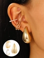 Elegant gold-plated 3-piece earring set featuring pearls, zircons, and drop studs - Water Drop Pearl & Chain 3-Piece Set (M-118)