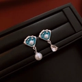 Asymmetric blue scallop earrings with pearls and crystals in a marine shell design - Silver Needle-Silver-Ocean Shell Asymmetric(66#)