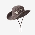 Dettaglio cappello da cowboy vintage con toppa a stella bianca e occhielli in metallo - M (56-58cm) / caffè