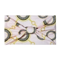 Elastic bohemian pink sports headband with gold chain and black circle print - Light Pink Greek Key Chain Bow (10782)