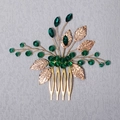 Eleganter Haarkamm mit Goldblättern und grünen Kristallperlen für Brautfrisuren - Goldene Blatt Grüne Perle Stil (HS-J6511G)