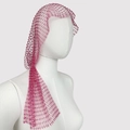 Detailed side view of rose red rhinestone mesh headpiece on a white mannequin head - Rose Red