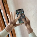 Beigebraune Strickhandschuhe mit Rautenmuster und Touchscreen-Funktion für Damen - Einheitsgröße / Khaki