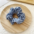 Classic blue and white gingham pattern scrunchie hair tie for women hairstyles - Navy Plaid