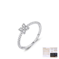 S925 Sterling Silber Kleeblatt Moissanit Ring mit Perlenband und GRA-Zertifikat im Fokus - US Größe 5 / Silber