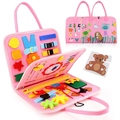 Pink felt busy board toy for toddlers with clock, zippers, and mermaid design - Pink Mermaid 3 Pages / 44*28cm