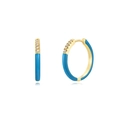 Orecchini a cerchio S925 oro con smalto celeste e zirconi incastonati per donna stile - Blu Oro