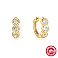 Golden S925 sterling silver hoop earrings with three heart-shaped cubic zirconia stones - Gold - White Zirconia (Heart)