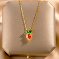 Chic gold-plated carrot pendant necklace with orange and green zircon on silk background - X279-Small Carrot