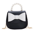 Petit sac à bandoulière noir avec grand nœud blanc et poignée en perles élégante - Noir