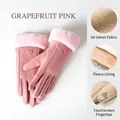 Grapefruit pink suede winter gloves for women with touch screen tips and fur trim - One Size / Pink