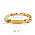 Golden stainless steel Cuban link bracelet with curved ID plate and 20.5cm length - Gold (W-5-1)