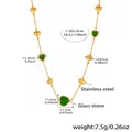 Detailed view of gold stainless steel necklace with green glass heart pendants - Green Heart/Gold Chain